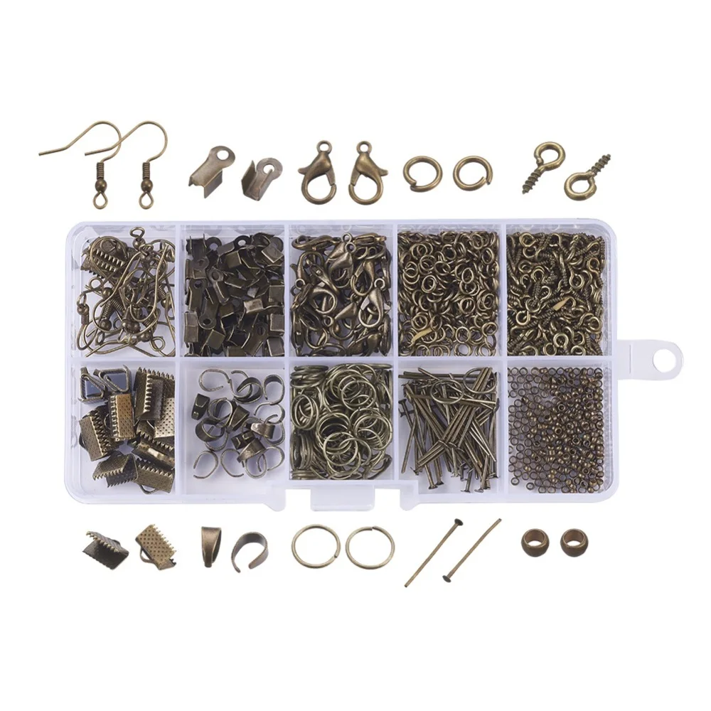 DIY Jewelry Findings Brass Crimp Beads Iron Head Pins Ribbon Ends Earring Hook Screw Eye Pin Bail Peg Snap on Bail Jump Ring