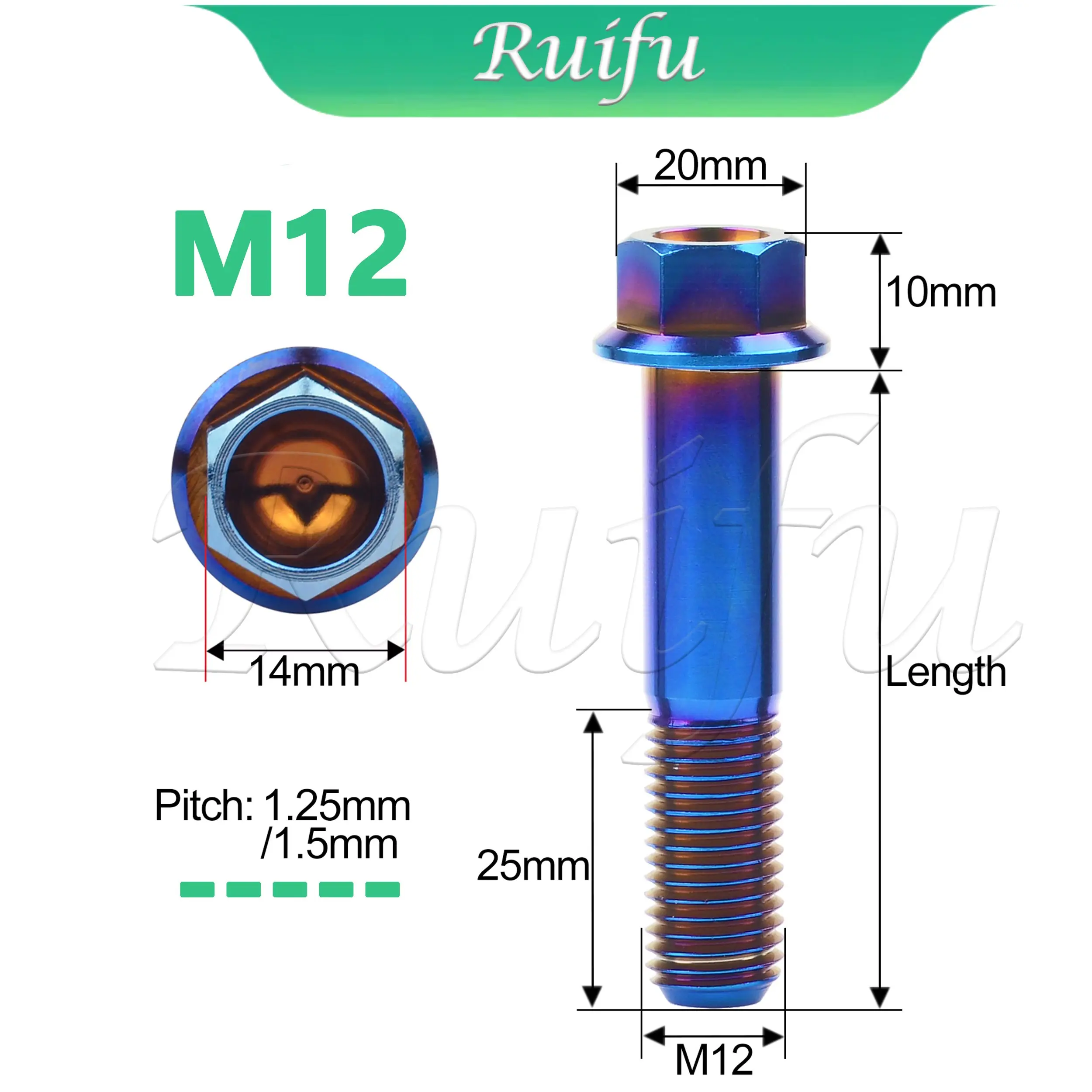 Ruifu Titanium Bolt M12X30 35 40 45 50 55 60 65 70 75 80 85 90mm Hex Head Flange Screw for Auto Motorcycle Modifying