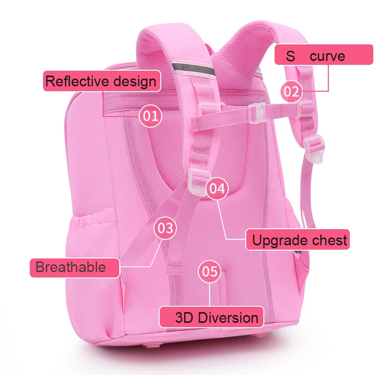 Girls Backpacks for Primary School 1 Grade Kids Bags Pink Love Princess Bookbag Oxford Waterproof Mochilas Infantil Reflective