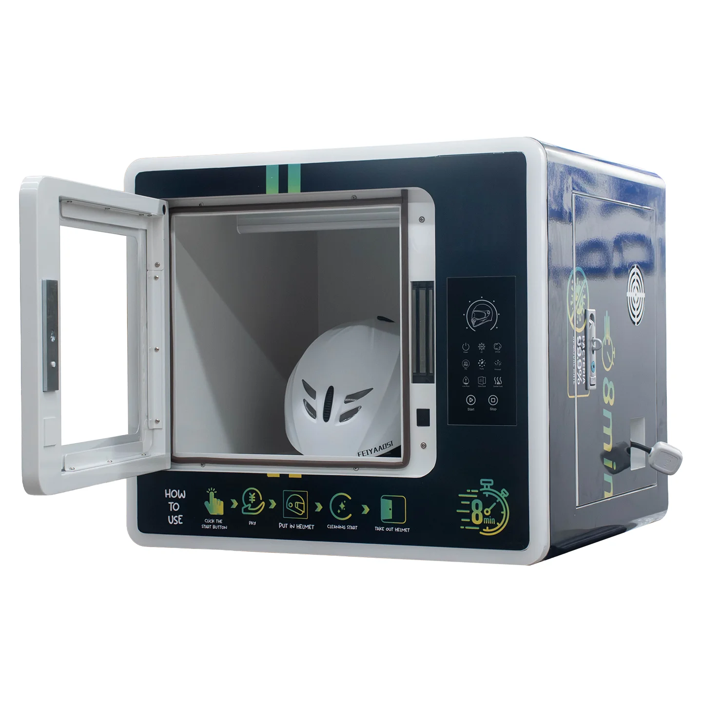 Automatic Mini Helmet Cleaning Vending Machine for Motorcycle and Bike Helmets with Sterilizing and QR Payment System