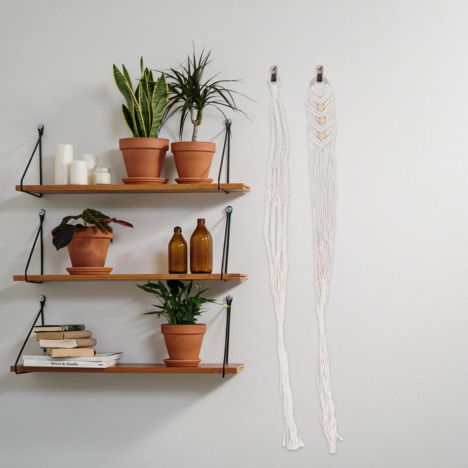 

Набор из 4 вязаных вручную подвесных корзин из хлопковой веревки для цветов и растений, для декора дома и улицы: патио, балкона, сада, кухни, веранды