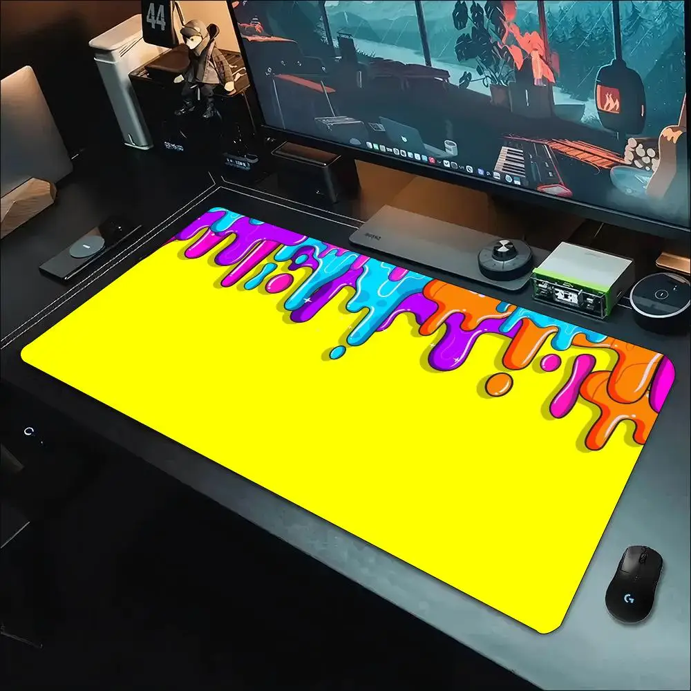 Dripping Slime Liquid Pattern Large Mouse Pad Non-Slip Rubber Stitched Edges Print Desk Mat Gaming Office Laptop