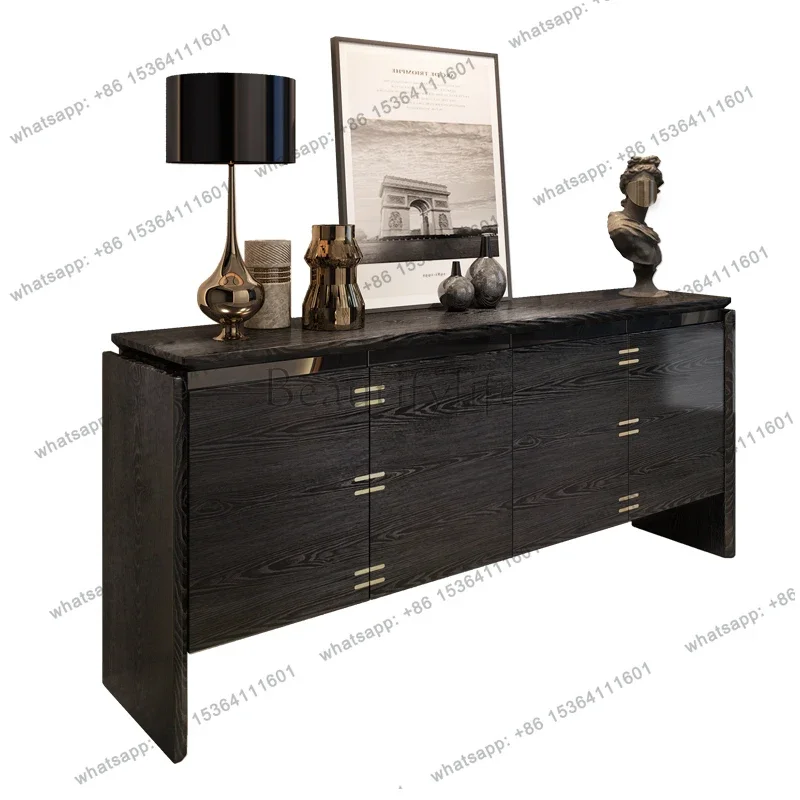 

D25French vintage entryway cabinet Italian solid wood dining side marble storage cabinet