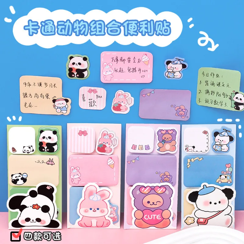 100 Sheets Cute Cartoon Animal Panda Rabbit Sticky Note Pads Self-Adhesive Memo Notepad School Office Supplies Planner