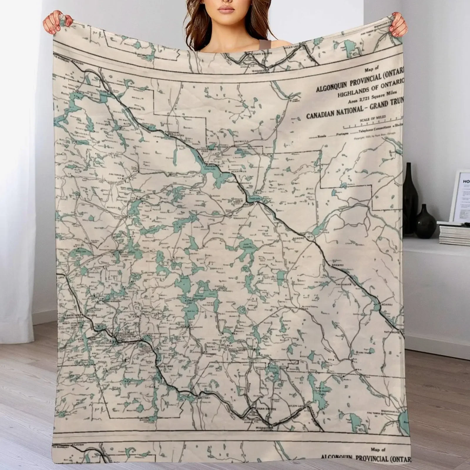 

1922 Algonquin Park Ontario Vintage Map Throw Blanket Comforter bed plaid Multi-Purpose Fashion Sofas Blankets