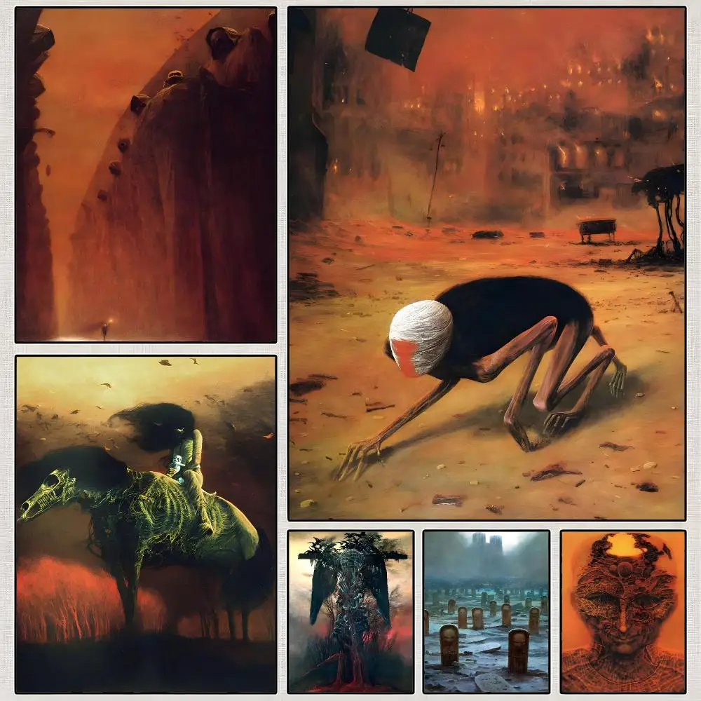 Art Zdzislaw Beksinski Surreal Horror Poster PP Wall Art Print Removable Water-Resistant Home Decor for Bedroom Apartment Gift
