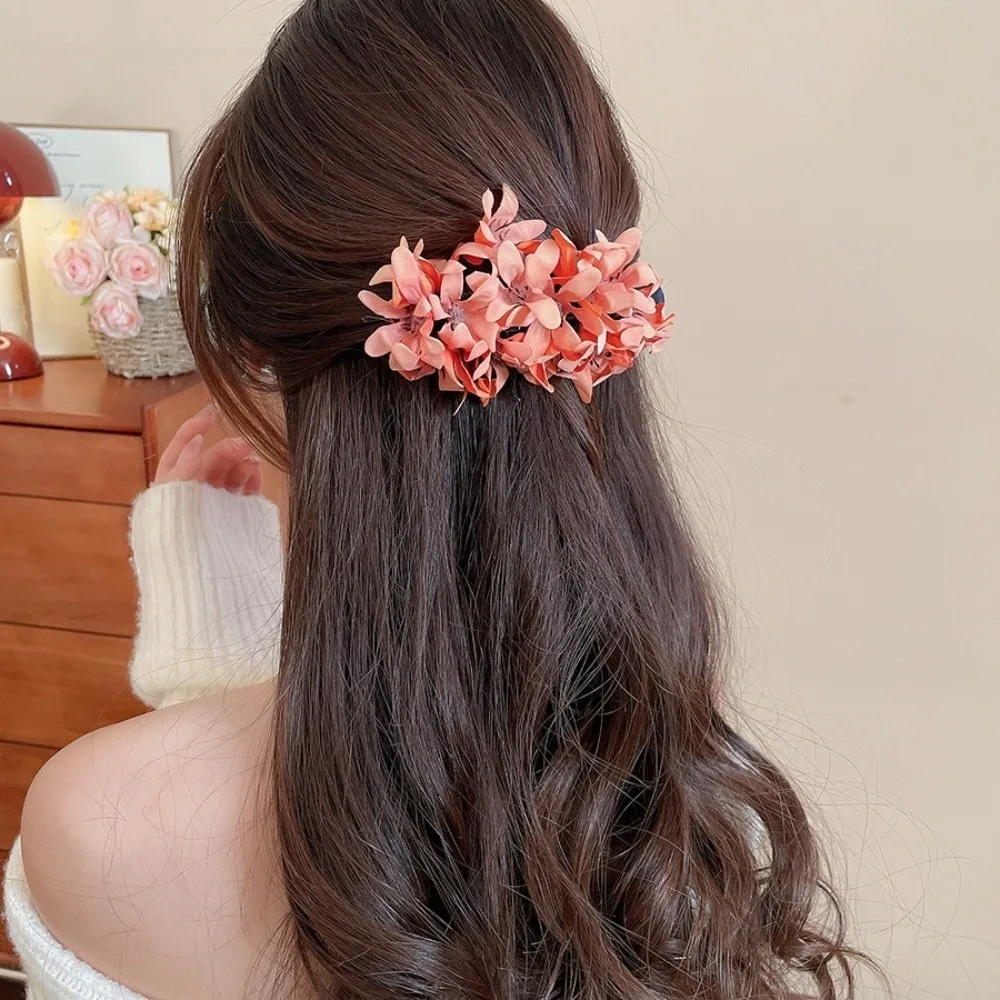

Sweet Acrylic Flower Hairpin Colorful Cloth Hanfu Hair Clip Duckbill Clip Headdress Ponytail Holder Women