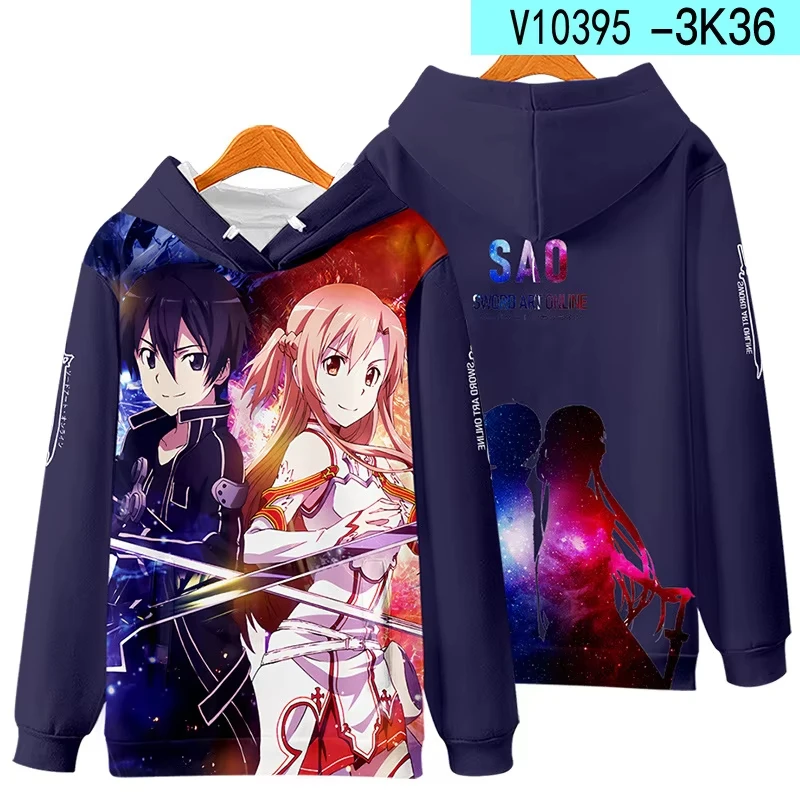 New Kirito and Yuuki Asuna Casual Long sleeved Anime 3d Printed Hoodies Fashion Men Women Harajuku Style kids Cosplay Sweatshirt