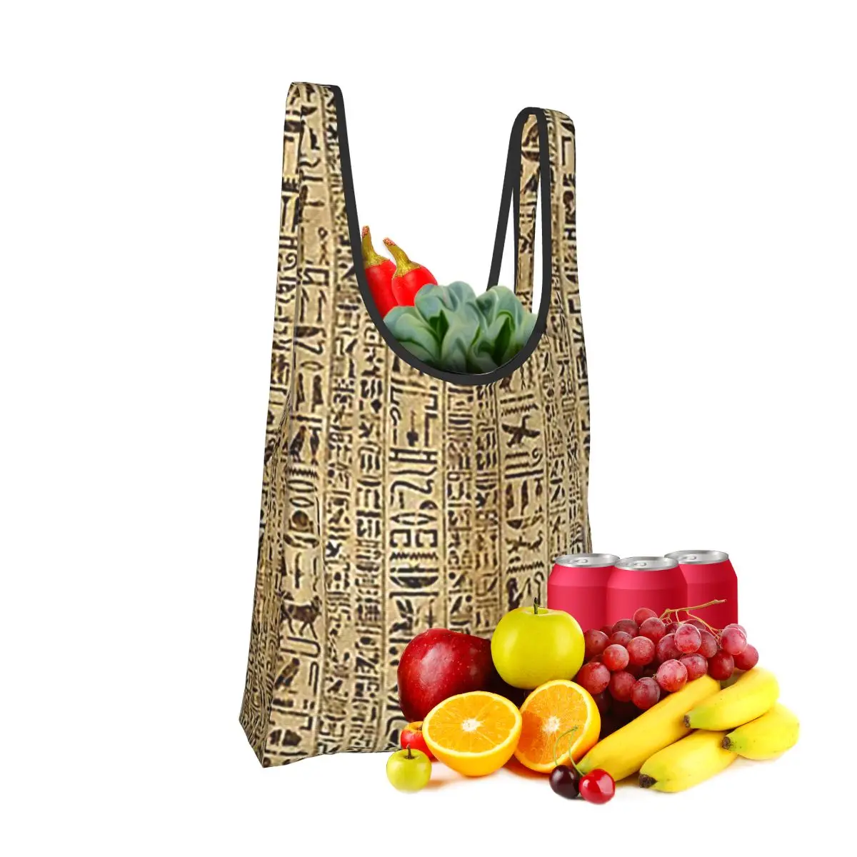 

Египетские иероглифы на папирусе Сумка для покупок Портативные сумки-тоут Многоразовая сумка-шоппер на плечо Продуктовая сумка