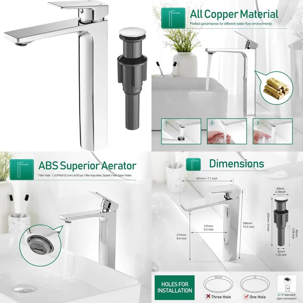 

Chrome Single Handle Tall Vessel Sink Faucet with Water Lines & Pop-Up Drain, Solid Brass Bathroom Mixer Tap