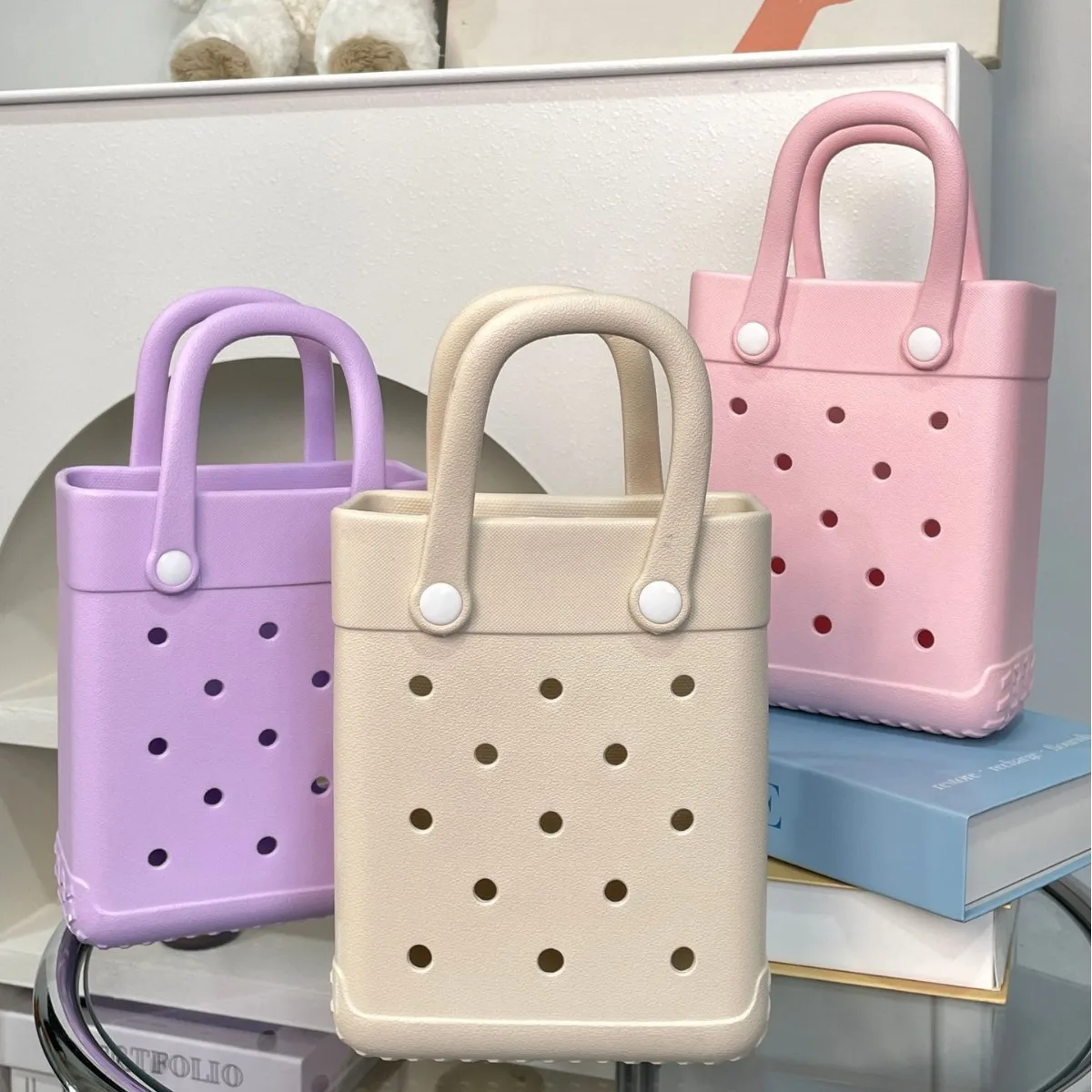 Lawaia Beach Handbag Hole and Drained 1pc DIY Cute Jelly Small Square Bag for Kid EVA Waterproof Decorative Bag