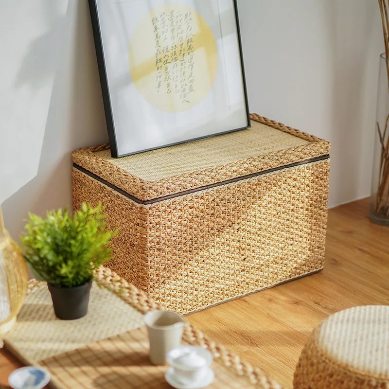 Rattan Storage Bench with Lid Multifunctional Shoe Ottoman Living Room Shoe Changing Stool Hidden Compartment Toy Organizer Box