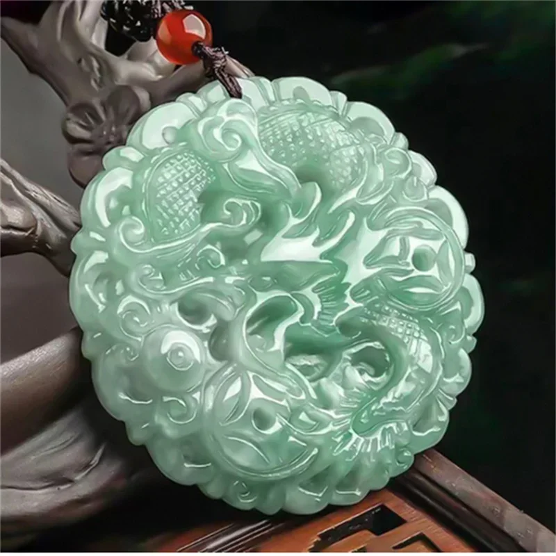 

Jia Le/ Hand Carved/ Natural Jade Lucky Zodiac Dragon Emerald Necklace Pendant Fine Jewelry Men Women Accessories Amulet Gifts