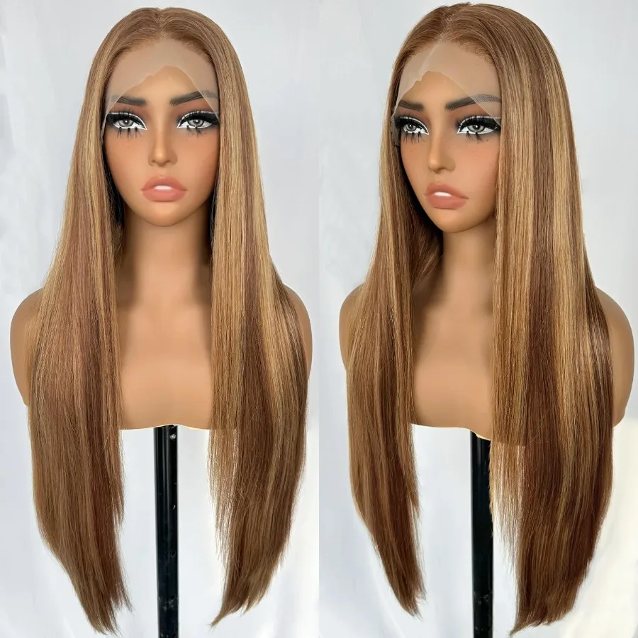 سوكو 13x6 العسل شقراء الدانتيل الجبهة الباروكات قبل قطعها 4 27 تسليط الضوء على طويل مستقيم الدانتيل شعر مستعار أمامي ياكي الاصطناعية غلويليس البني و #1