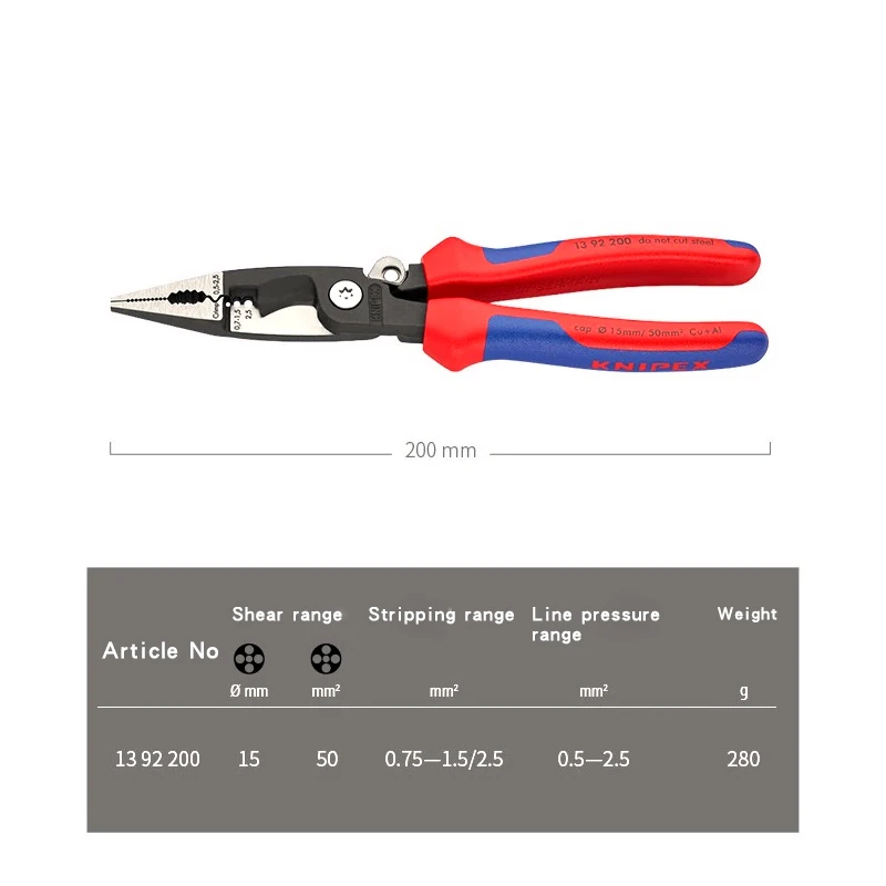 Knipex 1392200 Electrical Installation Pliers Cutting Pliers Multifunctional Plier For Stripping and Crimping Wire