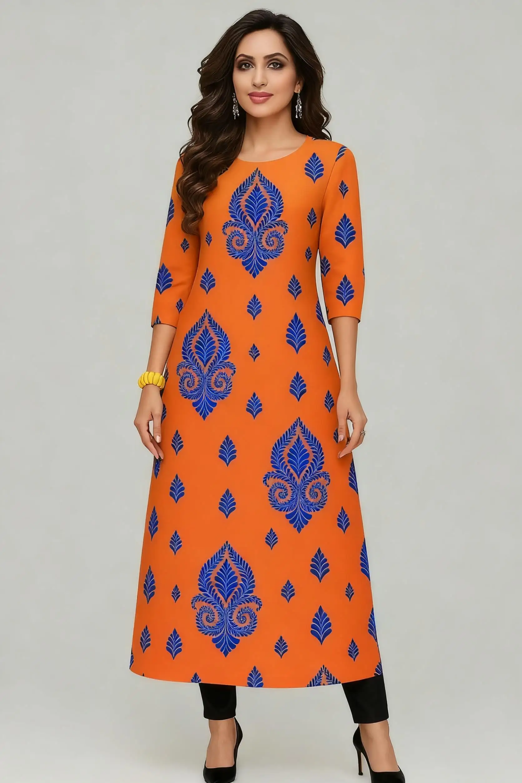 Muslim Dress Kurtta Women Fashionable Elegant National Style Straight Turkish Abaya Slit hem Colorful Elephant 2026 Pattern