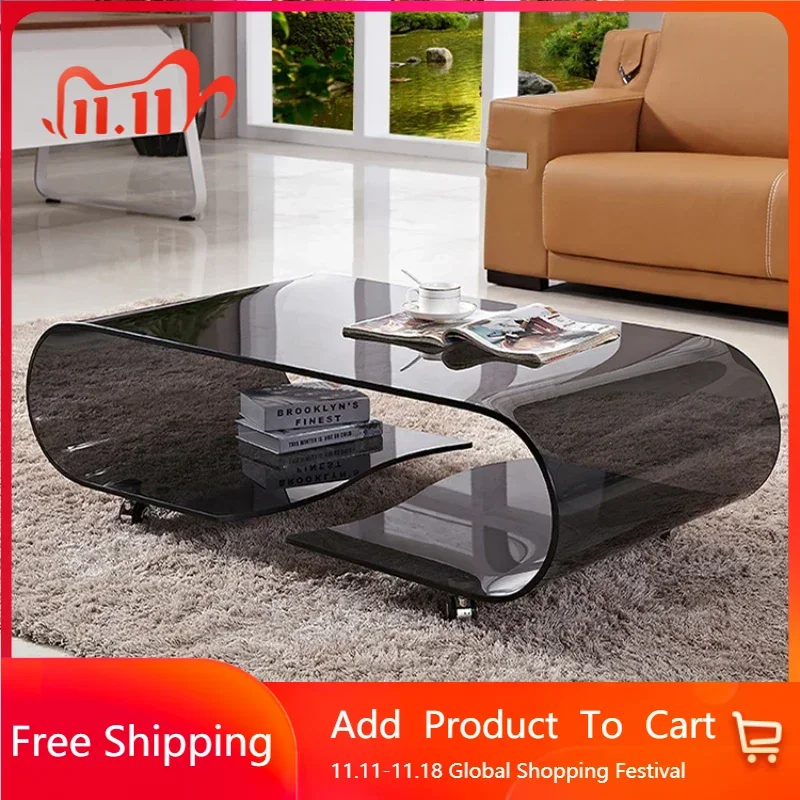 Fashion Mobile Coffee Table Modern Glass Wheeled Creative Coffee Table Space Saving Mesas De Centro Para Sala Home Furniture