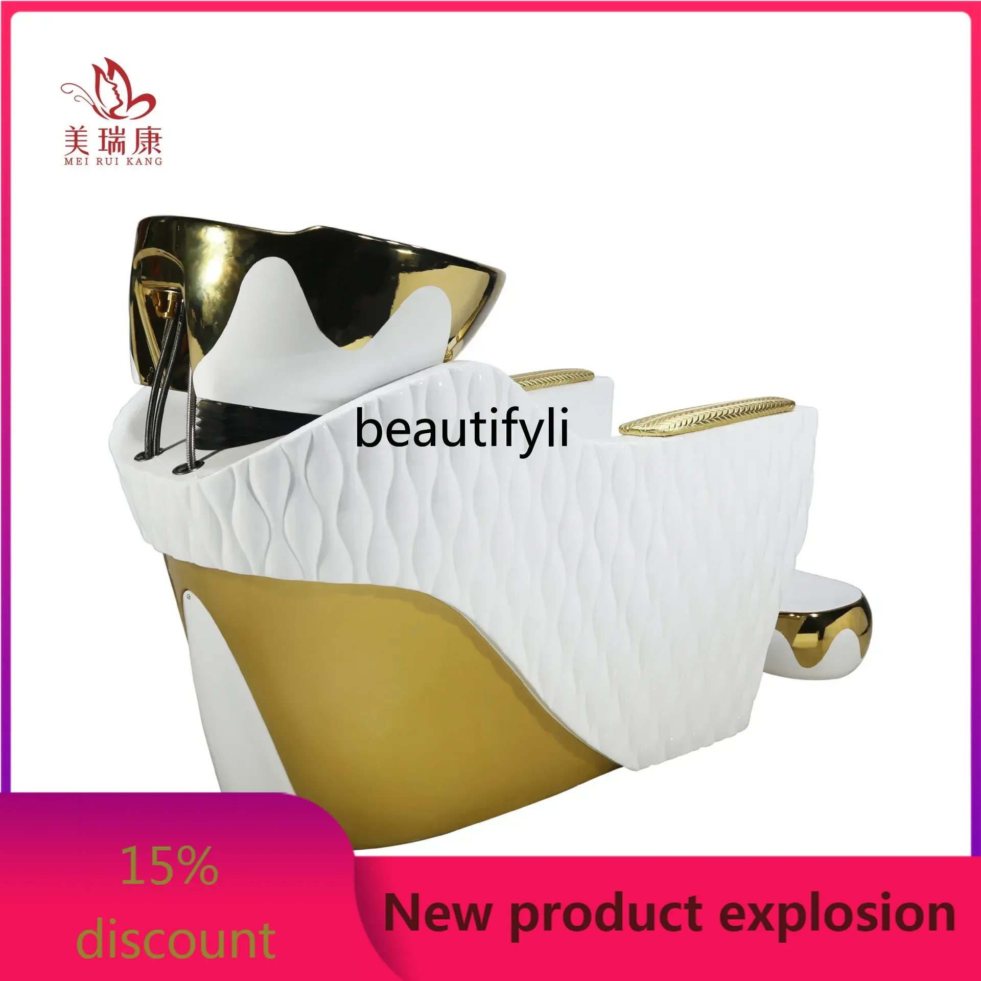 

zGLying Half Shampoo Chair Barber Shop Ceramic Basin Flushing Bed Massage Couch Hair Salon with Pedal