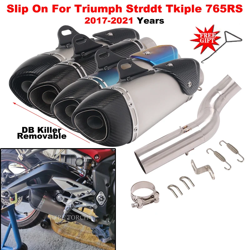 

Slip-On For Triumph Strddt Tkiple 765RS 765R/S 765 RS 2017-2021 Motorcycle Exhaust Escape Modify Muffler Mid Link Pipe DB Killer