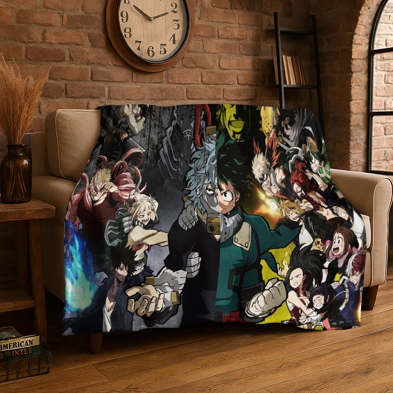 Cartoon My Hero Academia Deku Bakugou Anime Flannel Blanket Soft Warm Throw Blanket for Bedroom Living Room Bed Travel Picnic