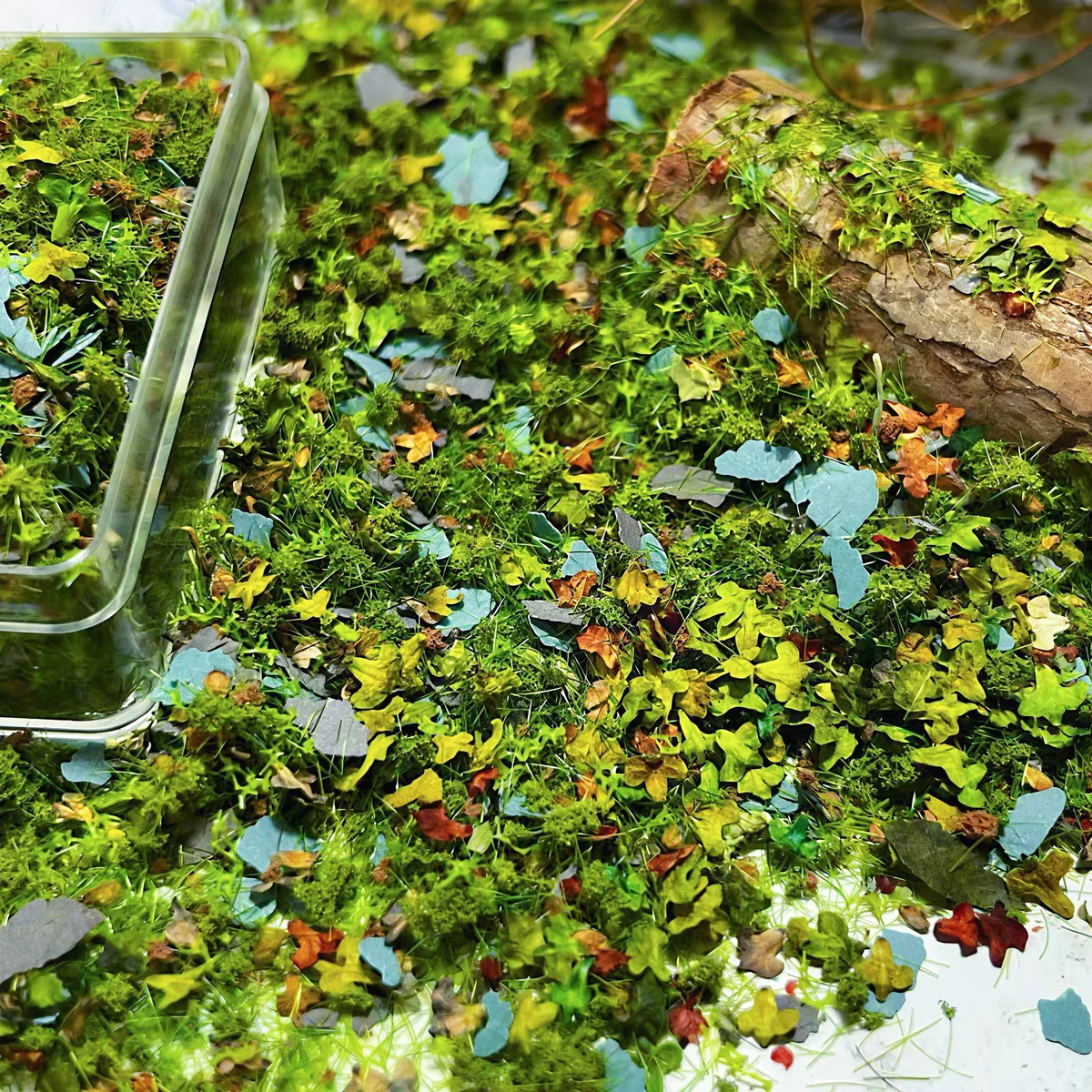 Miniatur-Graspulver mit gemischten Herbstblättern, Modellmaterialien für die Herstellung von Rasen, Landschaftsgestaltung, Sandtisch, Bodenzubehör – Detail 5