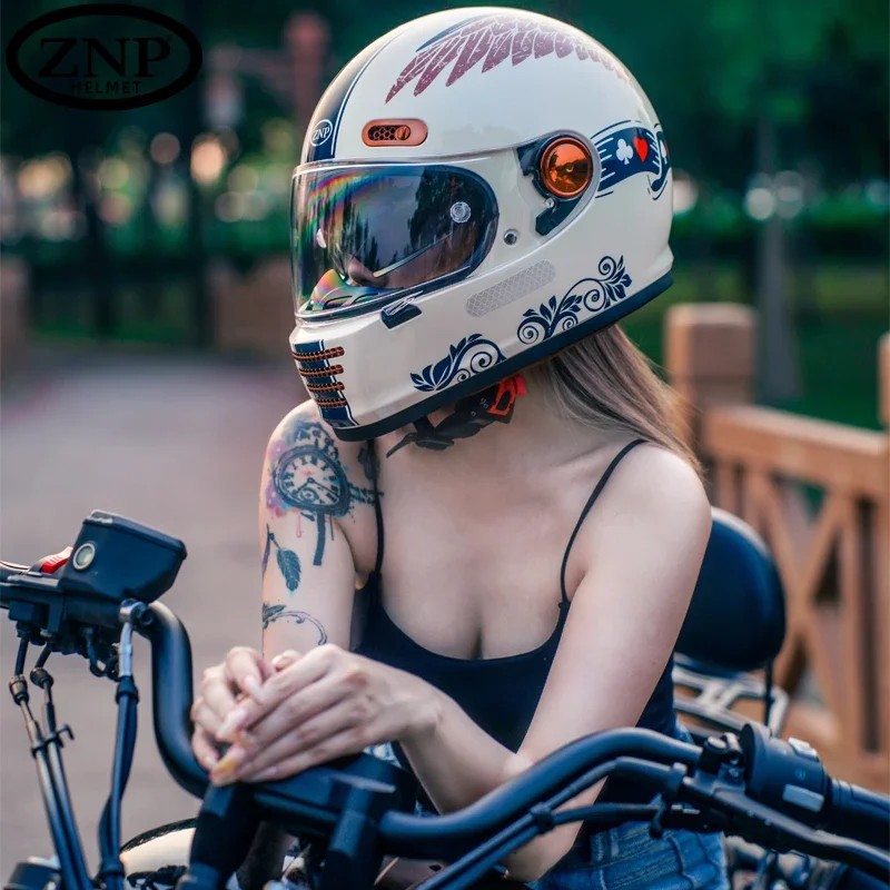 DOT Certified Adult Men Women with Double Lens Motorcycle Helmet Retro Cruise Latte Free Climbing Full Face Helmet Cacso Moto