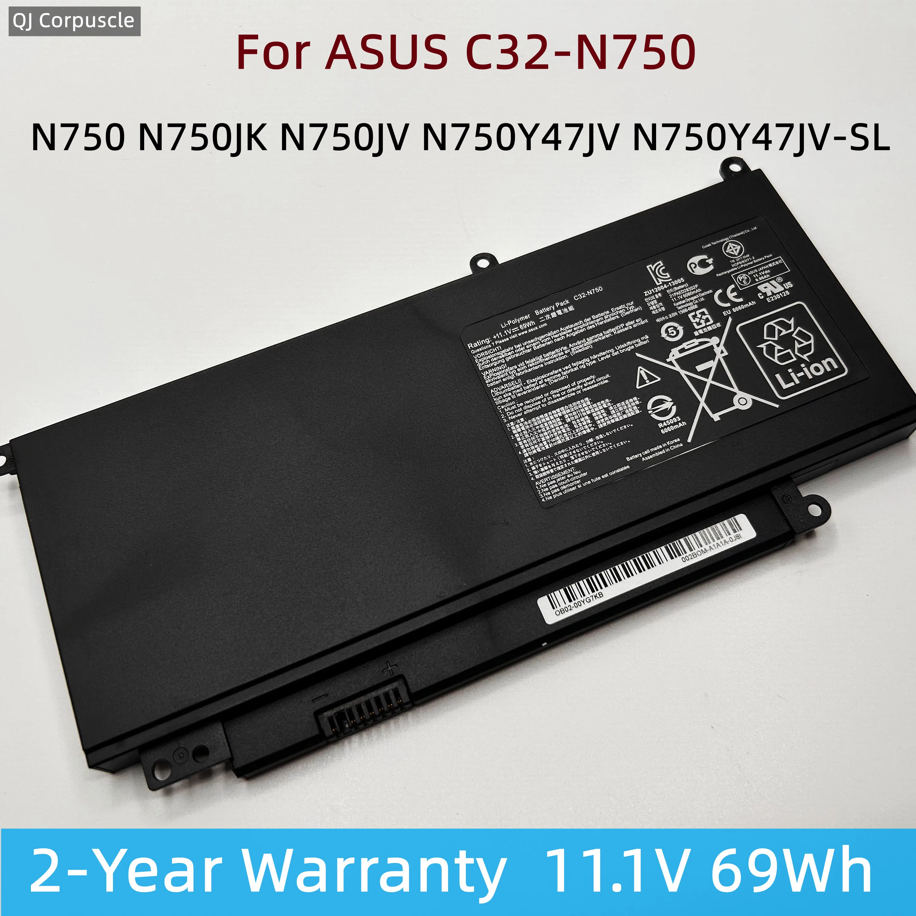 New Original C32-N750 11.1V 69Wh 6060Mah Laptop Battery For ASUS N750 N750JK N750JV N750Y47JV N750Y47JV-SL 0B200-00400000