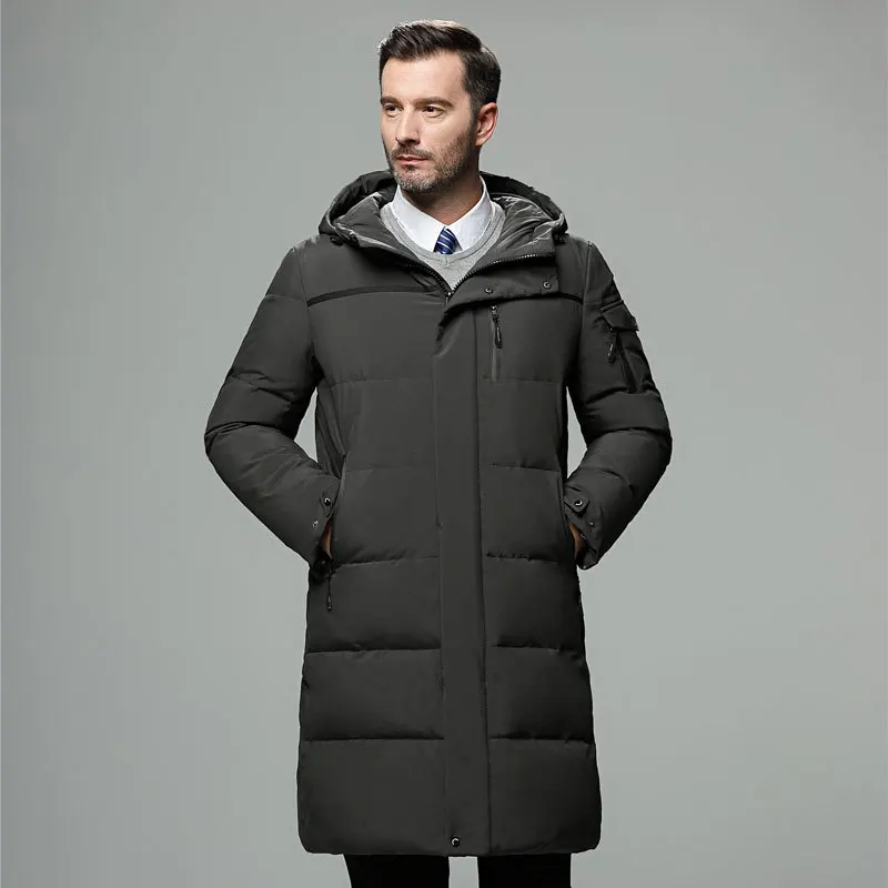 2023 Nieuwe Winter Heren High-End Donzen Jas Mode Casual Losse Capuchon Warme Overjas Effen Kleur Dikke Lange Mannelijke Donsjacks