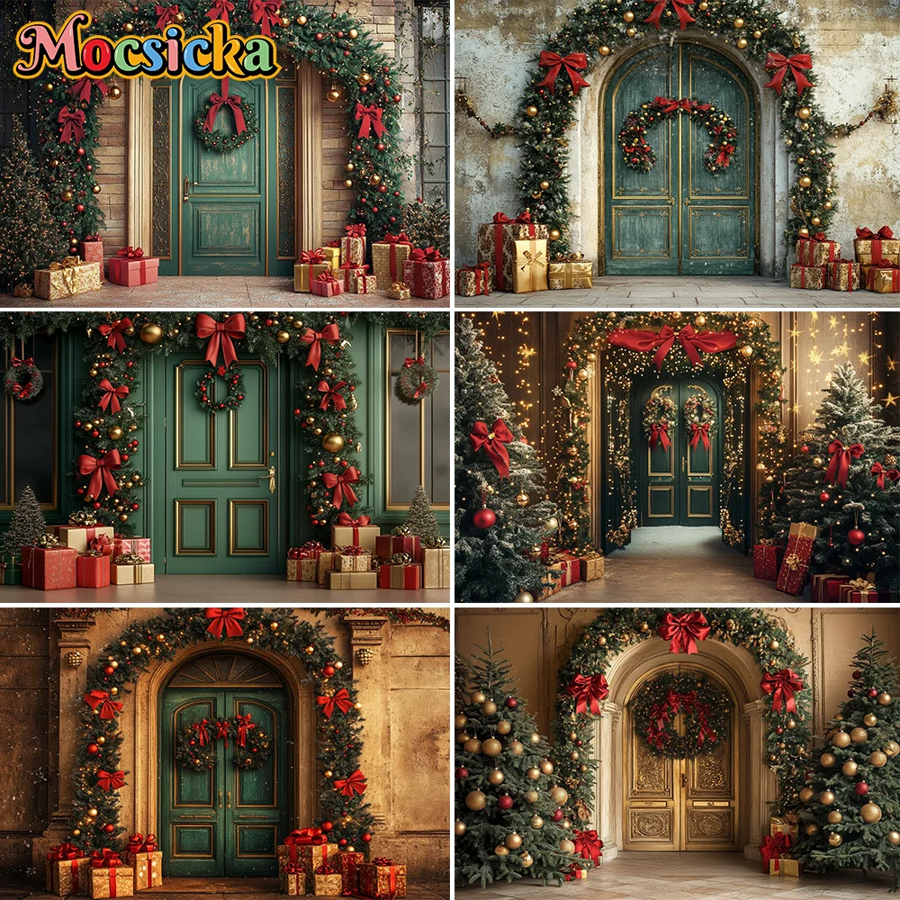 

Beautiful Christmas Arch Backdrops Child Baby Photo Props Adult Kids Red Ribbon Decors Photography Photo Studio Backgrounds ﻿