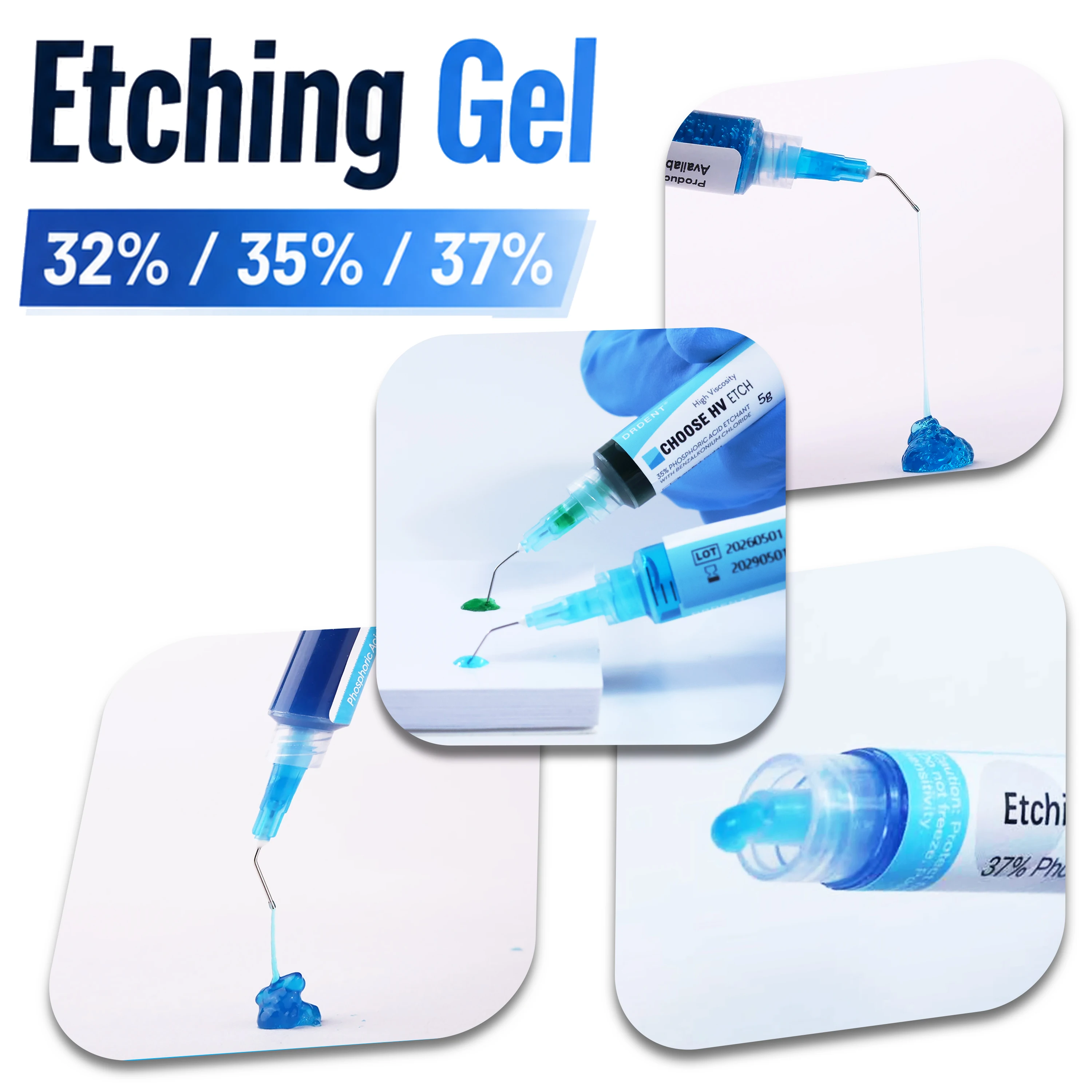 Gel de mordançage dentaire à l'acide phosphorique HV 32%/35%/37% Agent orthodontique pour collage par photopolymérisation avec aiguilles Qualité dentaire 1