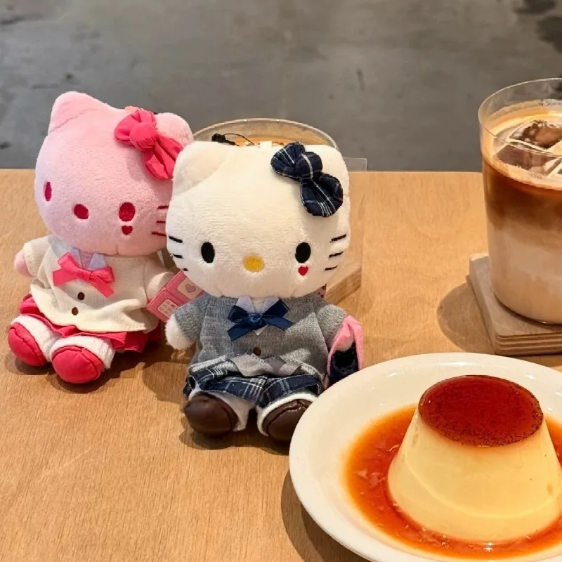 Kawaii Hello Kitty estilo escolar serie KT llavero de juguete de peluche uniforme sanrio móvil de dibujos animados gatito femenino colgante de felpa muñeca regalo