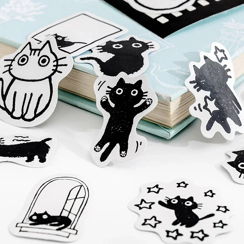 45pcs Kawaii Little Black Cat Decorative Boxed Stickers Scrapbooking Label Diary Stationery Album Phone Journal Planner