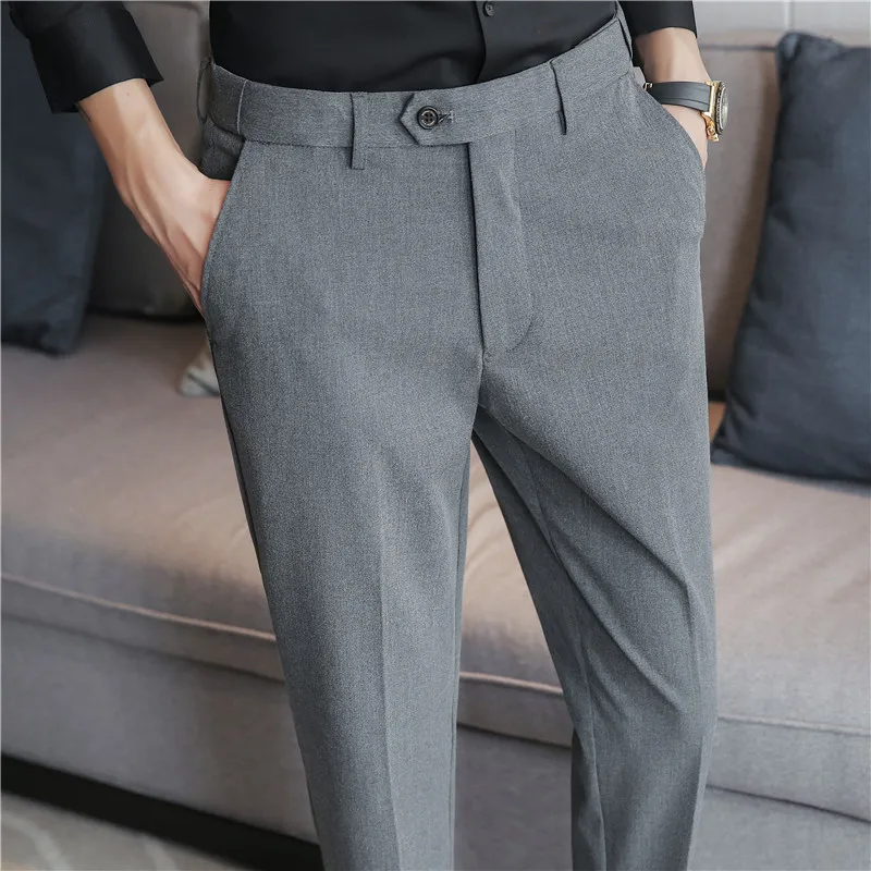 

British Style New Solid High Waist Suit Pant Men Business Formal Wear Trousers High Quality Slim Casual Office Suit Pants 28-38