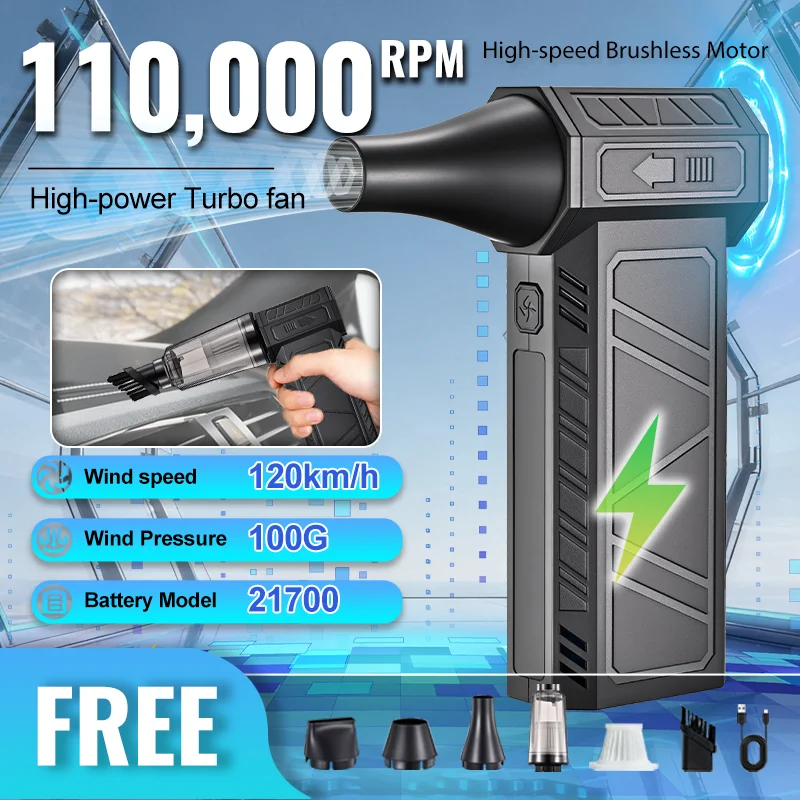 전기 에어 블로워 110000RPM 강력한 무선 에어 더스터 배터리 표시 기능 휴대용 터보 팬 자동차/PC/가정/캠핑/눈용