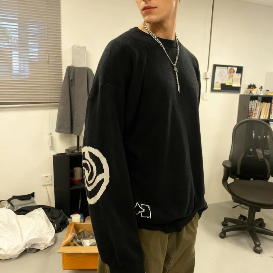 

Men's 2026 Streetwear Retro Demon Painting Anime Graphic Knitted Sweater Hip Hop Vintage Pullover Casual Hip Hop Knitted Sweater