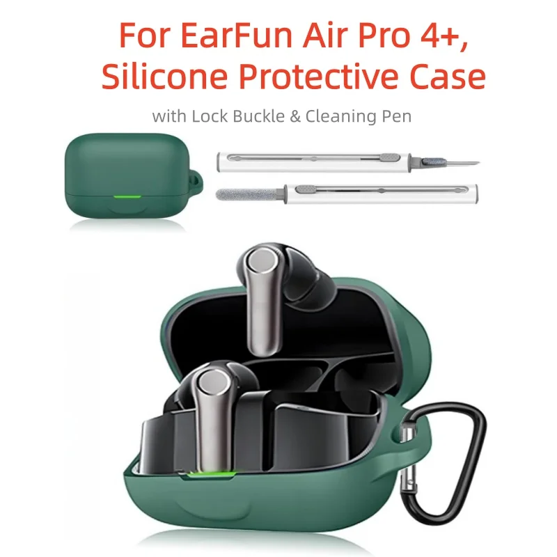Soft Silicone Case for EarFun Air Pro 4+，Full Protection Anti-Fingerprint with Lock Buckle&Cleaning Pen Support WirelessCharging