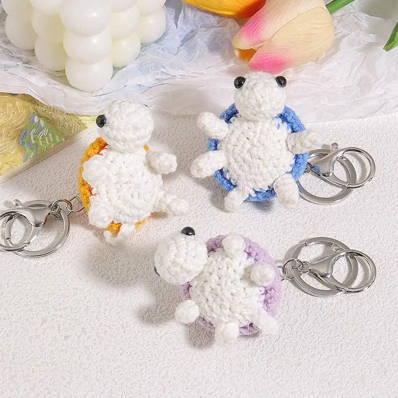 Cute Crochet Turtle Plush Keychain Handmade Mini Pendant Backpack Bag Car Key Home Desk Decor Gift