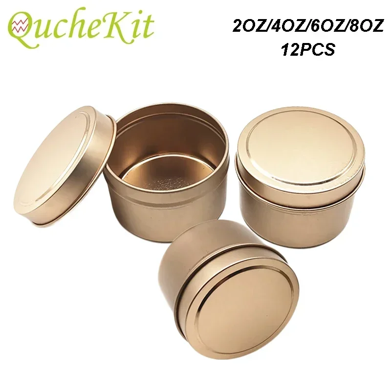 

12Pcs Rosegold Empty Metal Tin Jar Round Candle Container Storage Box Small Item Jewelry Candy Box Cosmetic Storage Organizer