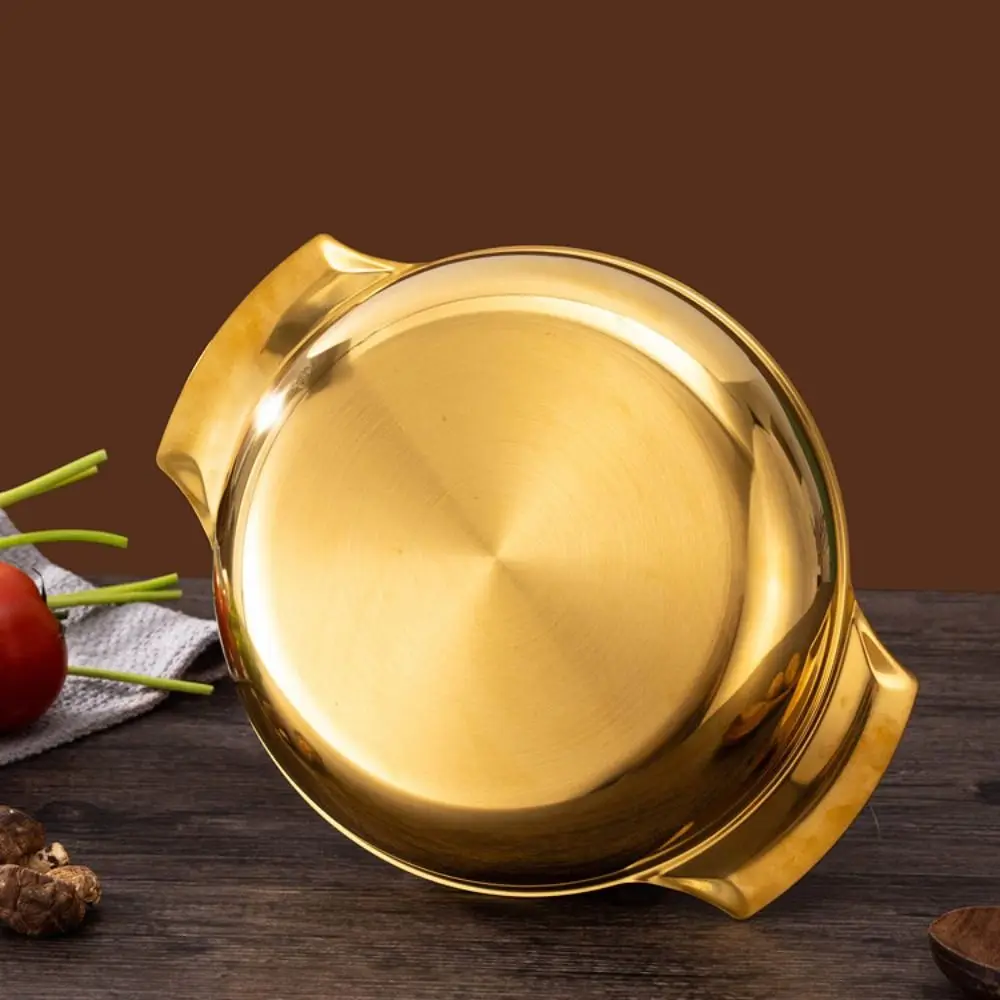 Snack Plates Stainless Steel Korean Style Pot Silver/gold Conjoined Double Handles Cooking Pan Deep Saucepan Ramen