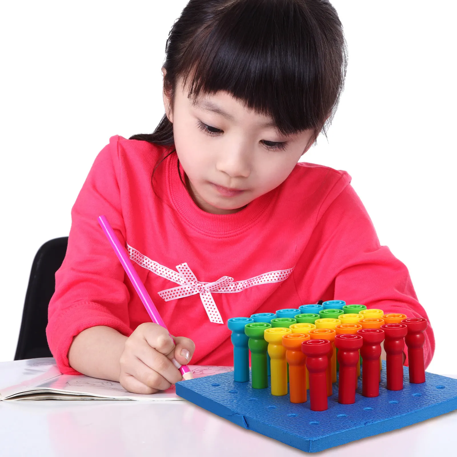 1Set Educational Peg Board with Bright Mushroom Pegs for Toddlers Hand Eye Coordination Sorting Counting Pattern Making