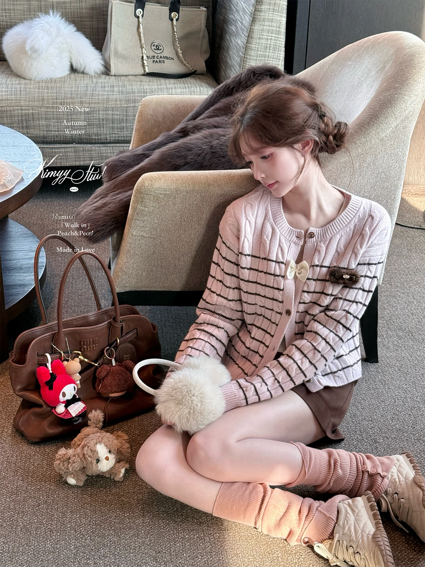 

Женский вязаный кардиган KIMYY Gold Walk in из 100% шерсти в японском стиле, в полоску, с длинными рукавами, круглым вырезом, на пуговицах спереди