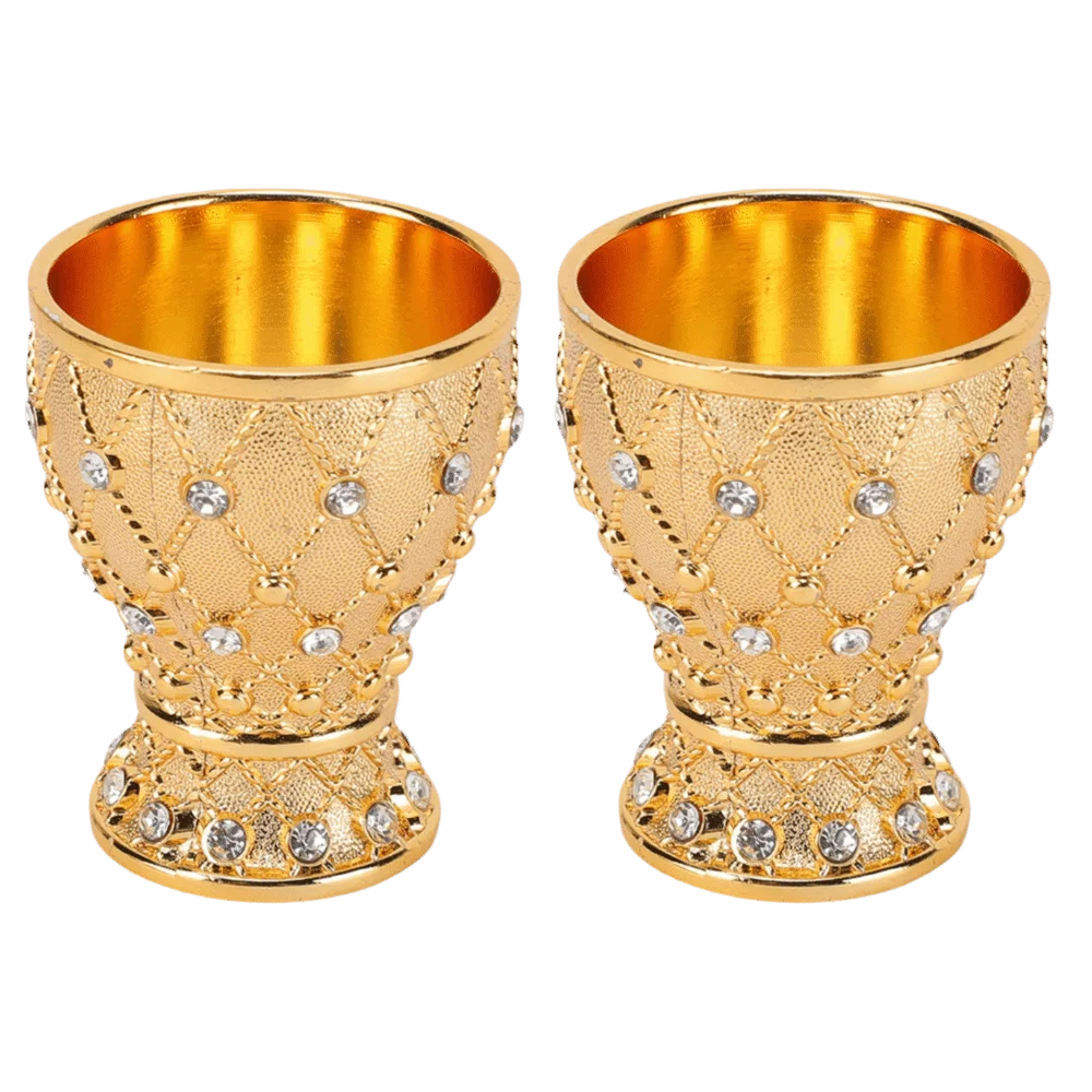 2pcs Elegant Zinc Alloy Vintage Chalice Gold & Sliver Relief Embossed Wine Cup Drinking Cup Home Decor