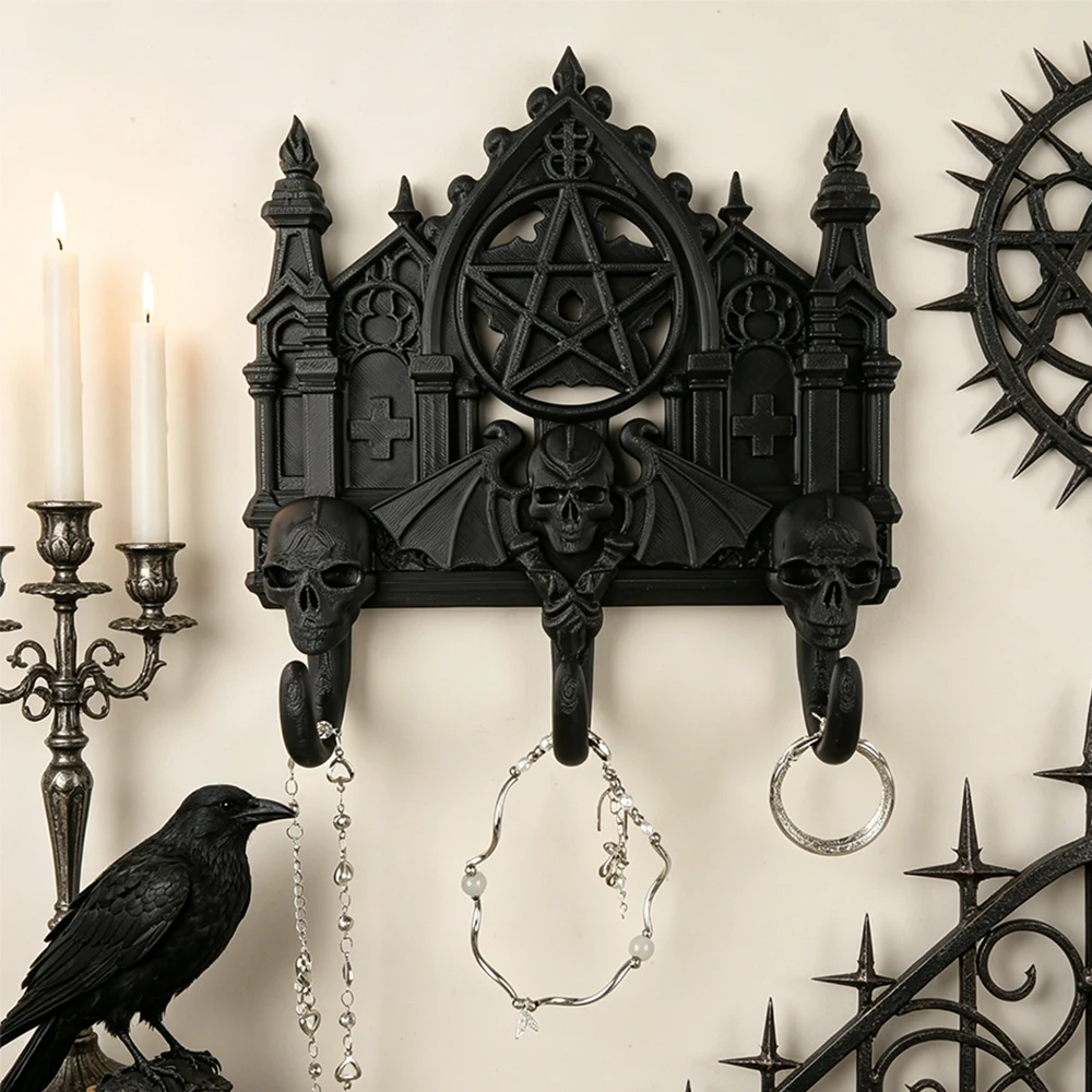 Gothic Totenkopf Pentagramm Wandhaken für den Eingangsbereich zur Aufbewahrung von Schlüsseln und Schmuck