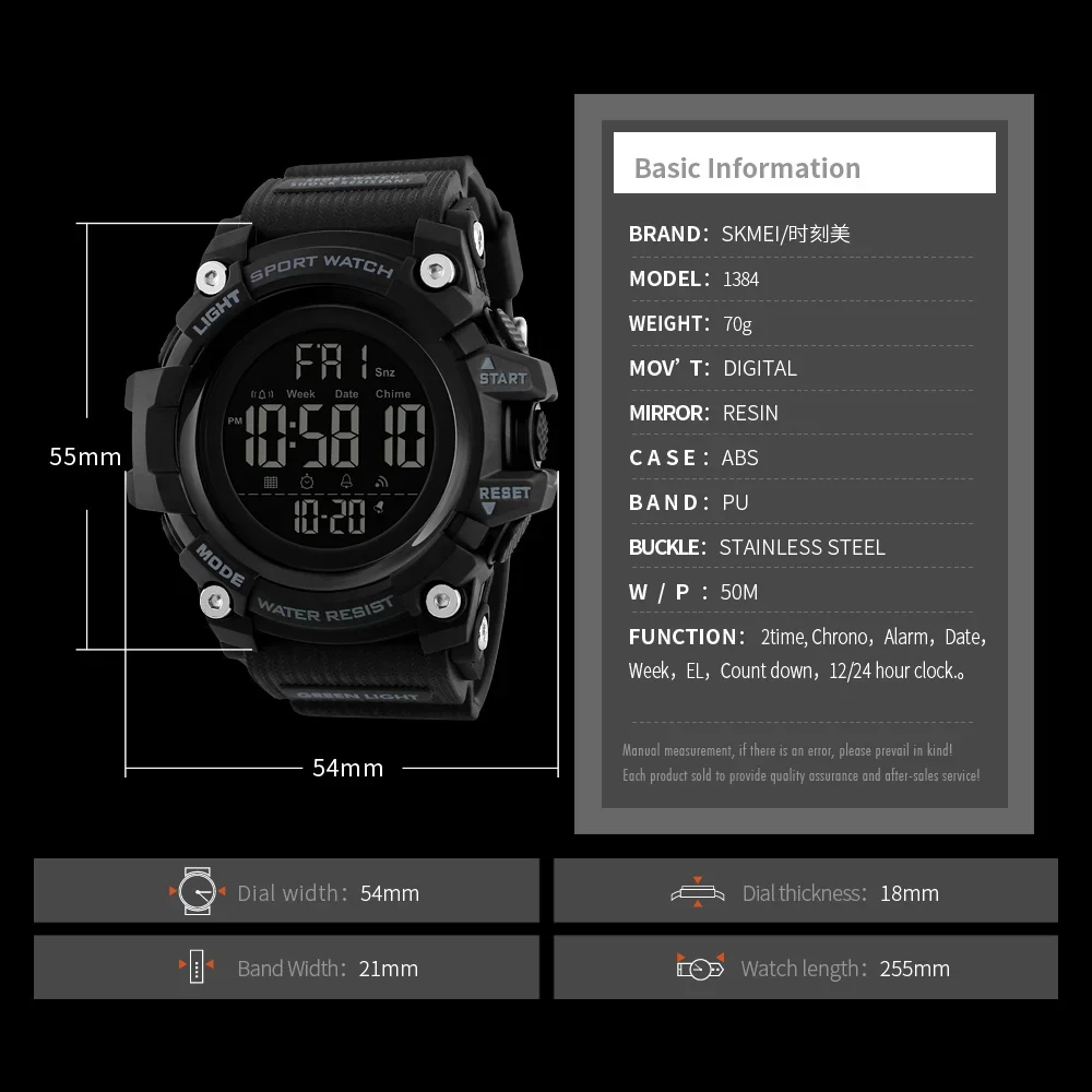 SKMEI 1384 Waterproof Sport Electronic Watch for Men Military Digital Mens Wristwatches Shockproof Clock 1358 Reloj Masculino