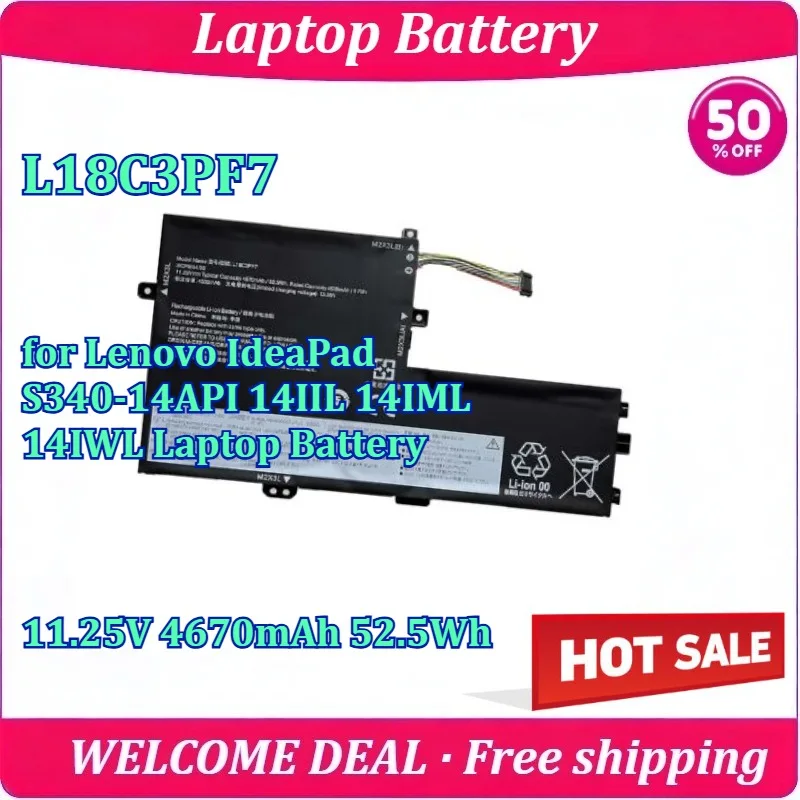 

New L18C3PF7 for Lenovo IdeaPad S340-14API 14IIL 14IML 14IWL Laptop Battery 11.25V 4670mAh 52.5Wh