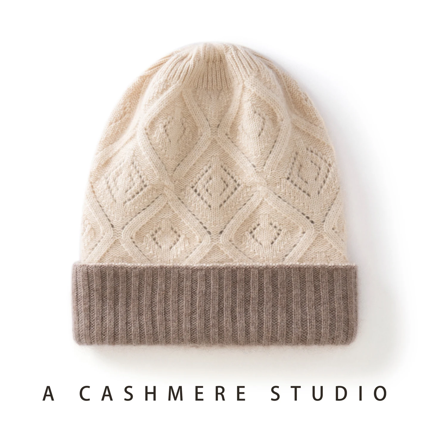 Women's Double Layer Thickened 100% Cashmere Knitted Hat Fashionable Color Block Winter Cap Ear Protection Versatile Stylish Hat