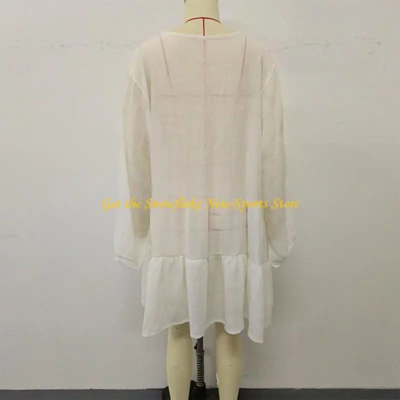 E56D Kobiet Długie rękawy sukienka plażowa w szpic w szyku luz luźna sukienka plażowa