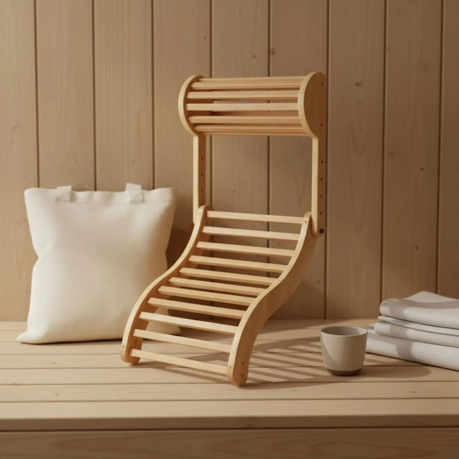 Adjustable S-Shaped Spinal Backrest Wooden Sauna Headrest Spa Accessory for Steam Chamber