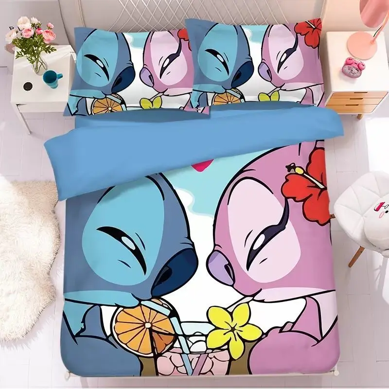 Disney cartoon Stitch pure cotton four-piece cute children's Lilo & Stitch student dormitory single three-piece bedding set