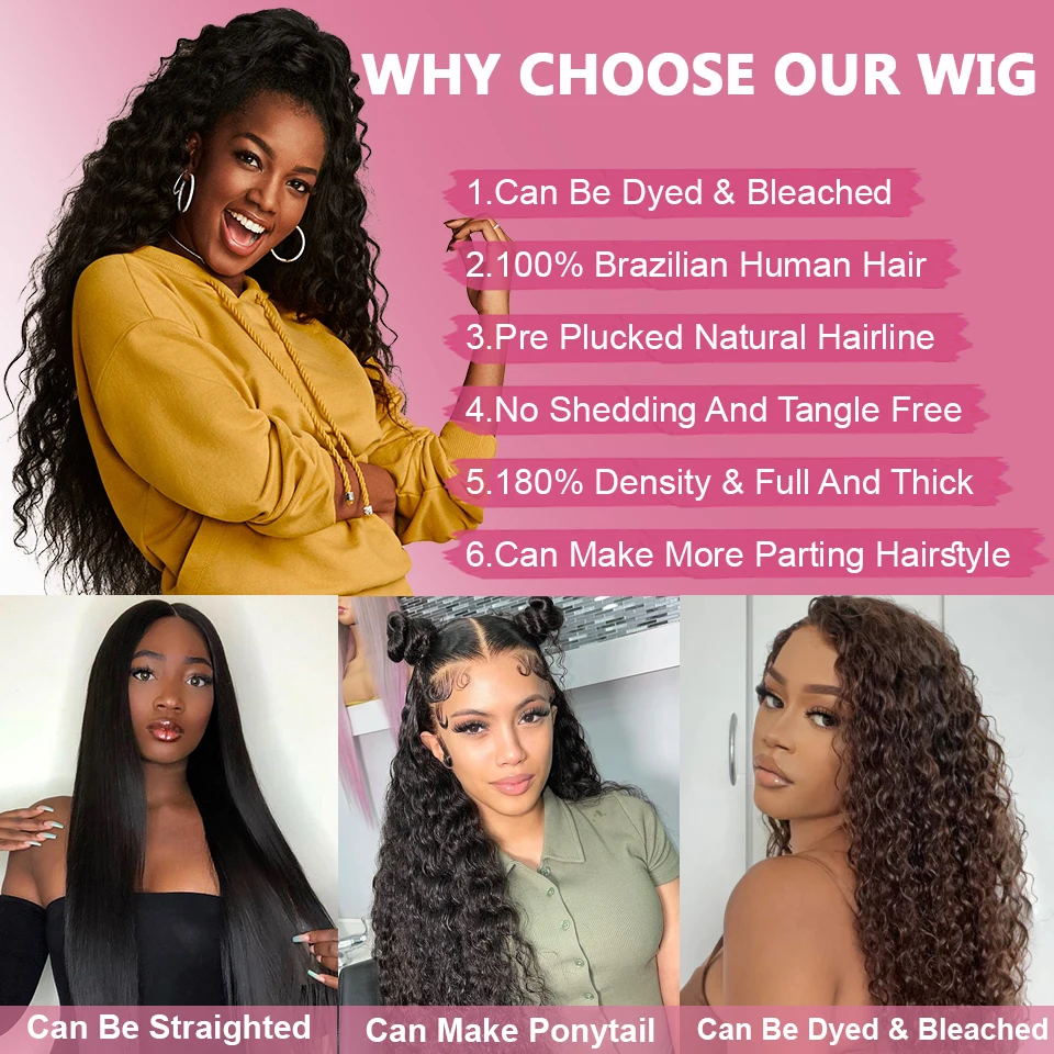 Curly Wigs 13x6 Hd Lace Front Human Hair Wig Brazilian 30 40 Inch Deep Wave Human Hair Lace Frontal Wig Preplucked Free Shipping